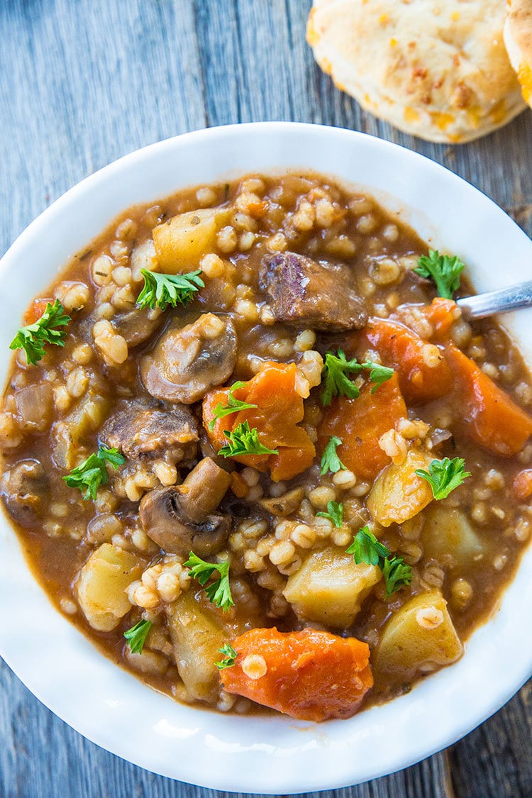 Instant Pot beef and barley stew