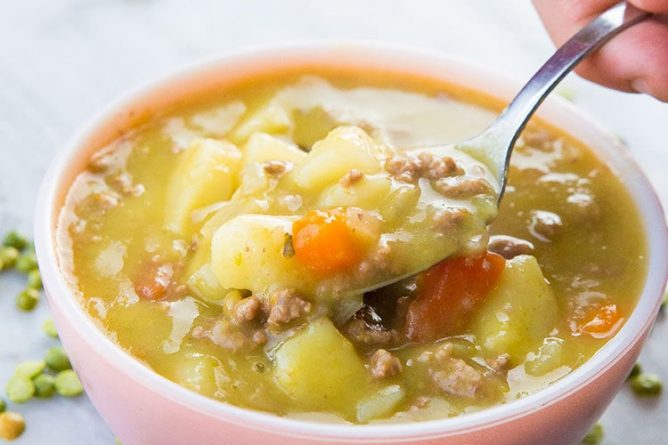 Slow Cooker Split Pea Hamburger Soup - Fast and Slow Cooking