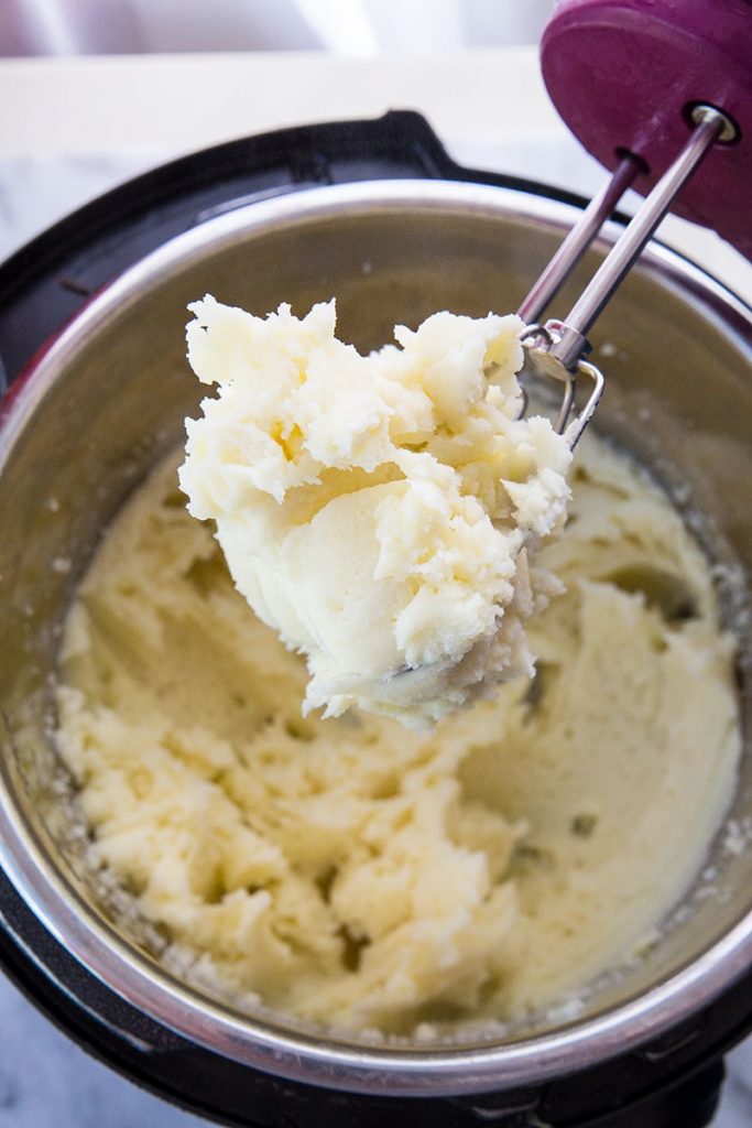 mashing Instant Pot potatoes with hand mixer