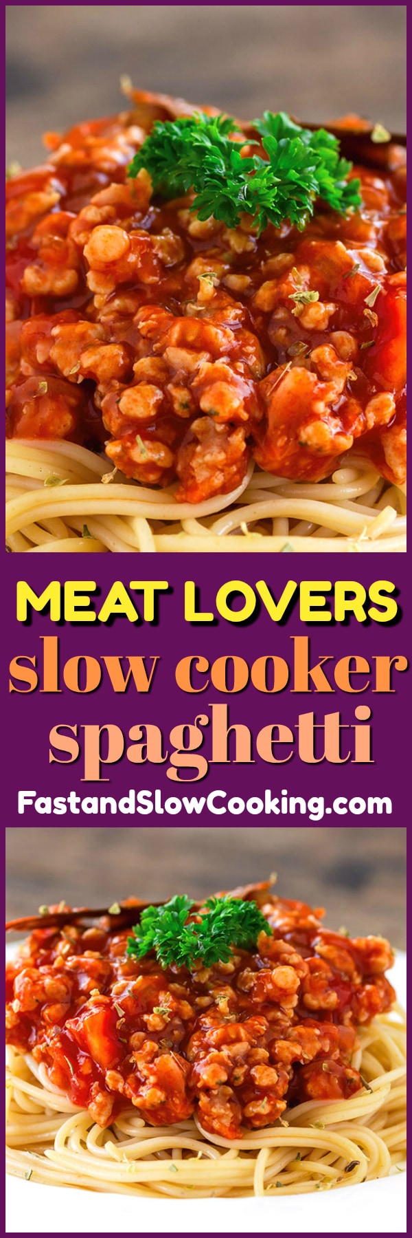 Raise your hand if you are the type of person that loves the Meat Lover's pizza, or Meat Lover's Breakfast Skillet. Did you raise your hand? Then this slow cooker spaghetti sauce is for YOU! #slowcooker #crockpot #spaghetti #sauce #recipe 