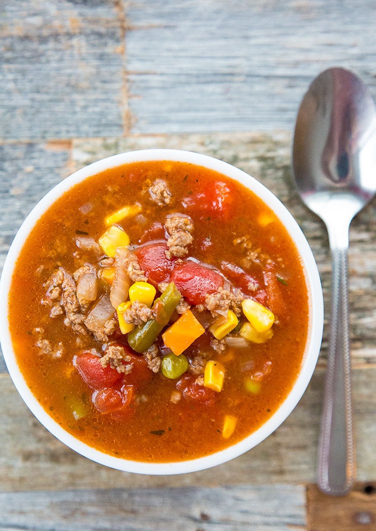 Crockpot Hamburger Soup in a bowl