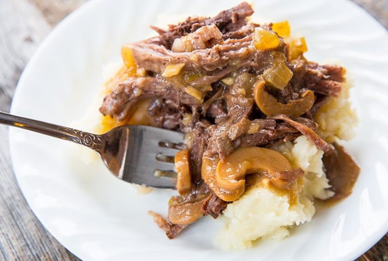 Slow Cooker Pot Roast With Onion Mushroom Gravy Fast and Slow Cooking