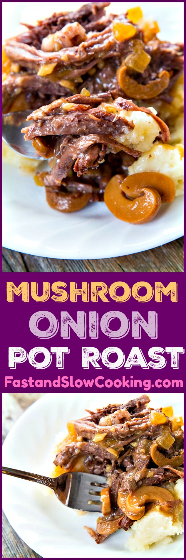 This Slow Cooker Pot Roast With Onion Mushroom Gravy is probably my favourite slow cooker pot roast of all time! #slowcooker #potroast #crockpot #dinner #supper #beef 
