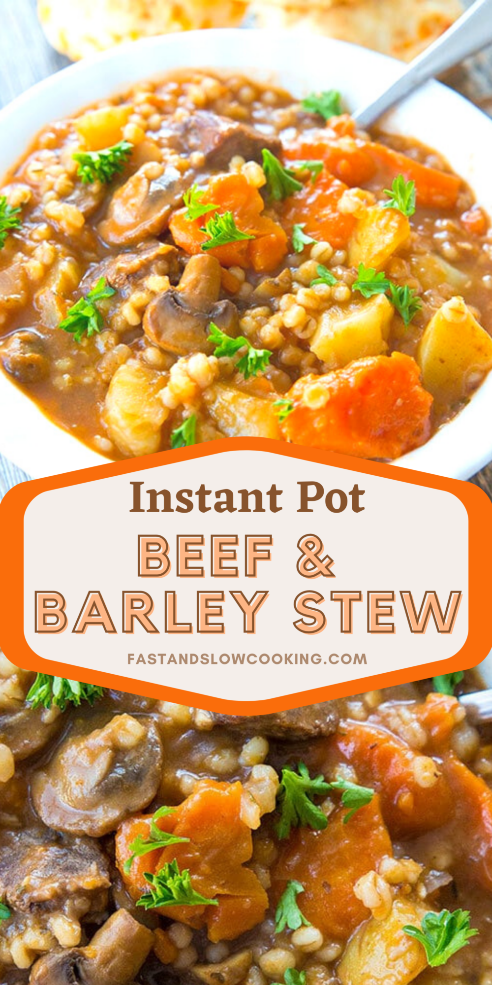This Instant Pot Beef and Barley stew is the perfect comfort food! Thanks to pressure cooking, the barley cooks up faster - meaning you get dinner on the table in no time at all!