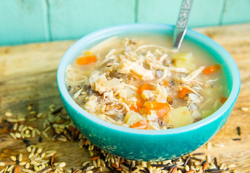  This Instant Pot Chicken & Wild Rice Soup is a simple , non-dairy chicken broth based soup that is loaded with wild rice and vegetable goodness