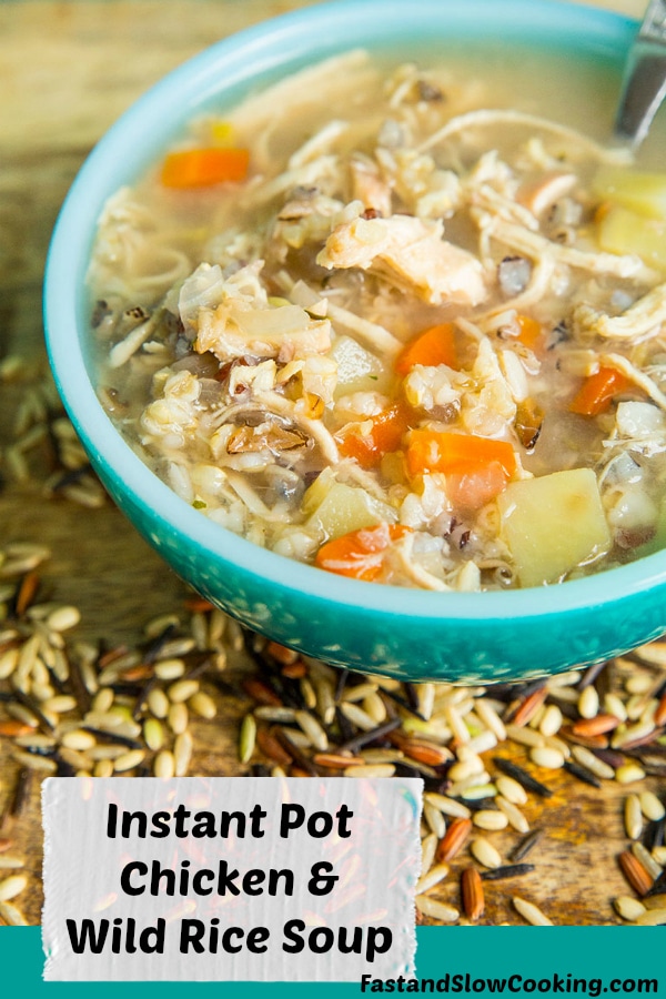  This Instant Pot Chicken & Wild Rice Soup is a simple , non-dairy chicken broth based soup that is loaded with wild rice and vegetable goodness. #soup #instantpot #pressurecooking #chicken #chickenandwildricesoup #recipe #dinner #wildrice #rice 