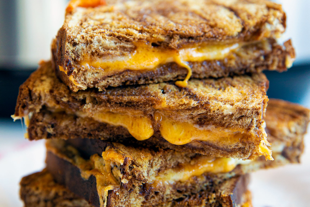 Close-up of Air Fryer Grilled Cheese on Marble Rye