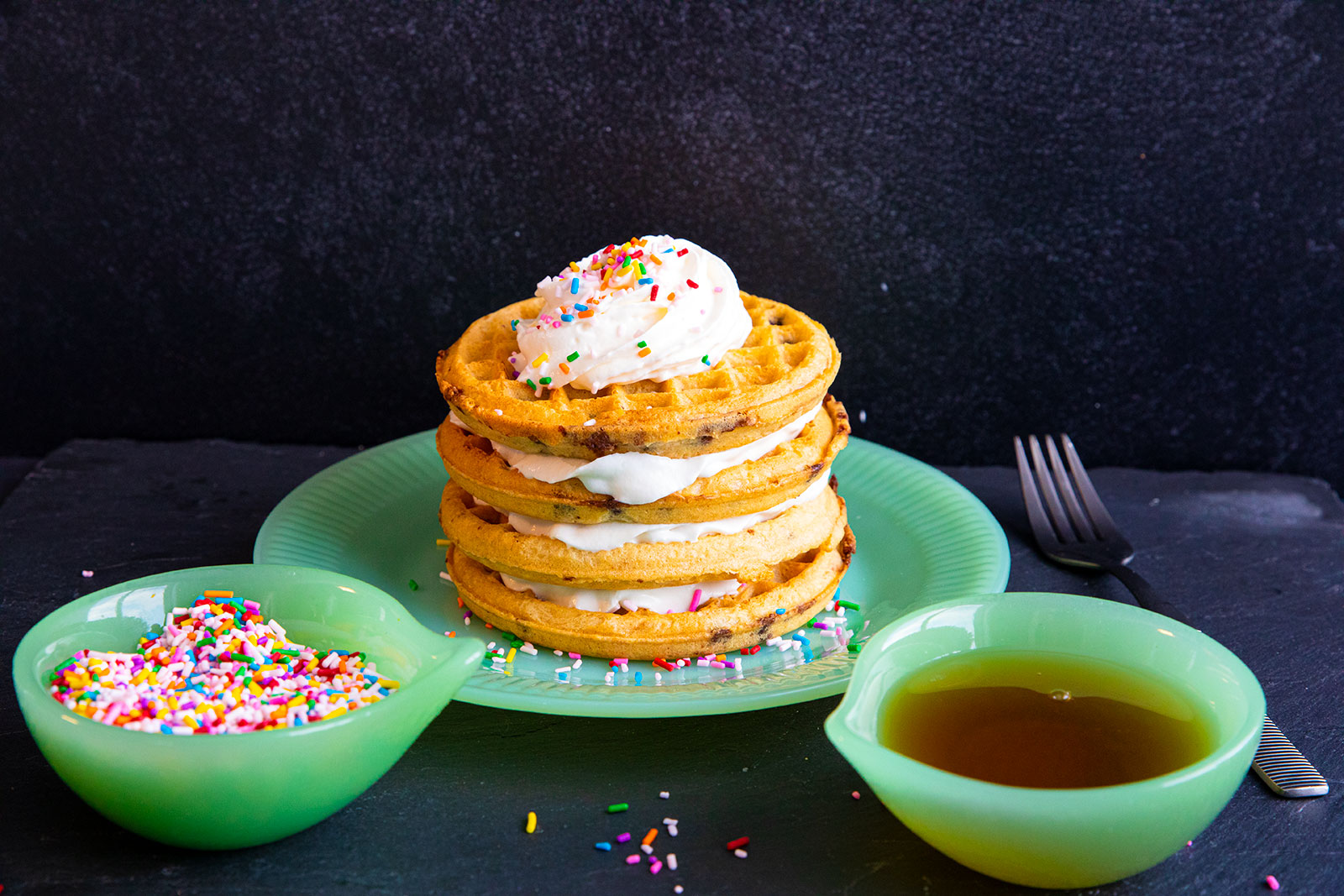 air fryer frozen waffles cooked on a plate