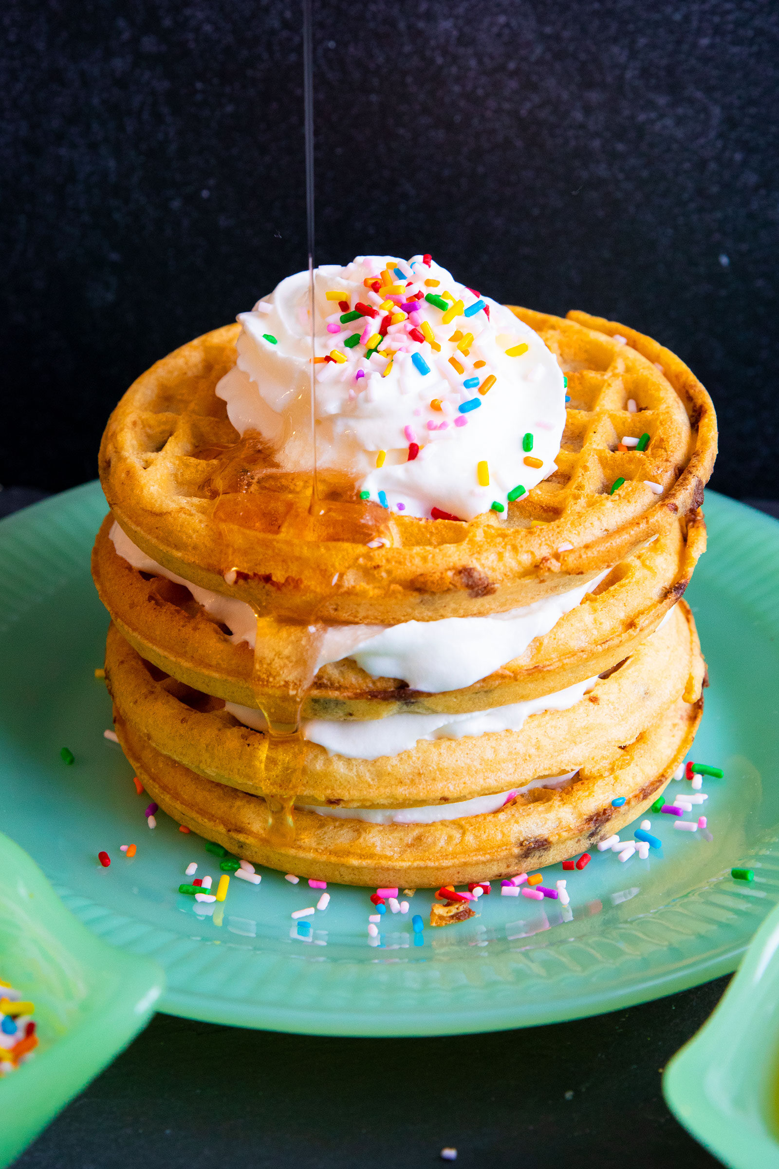 stack of cooked frozen waffles on a plate