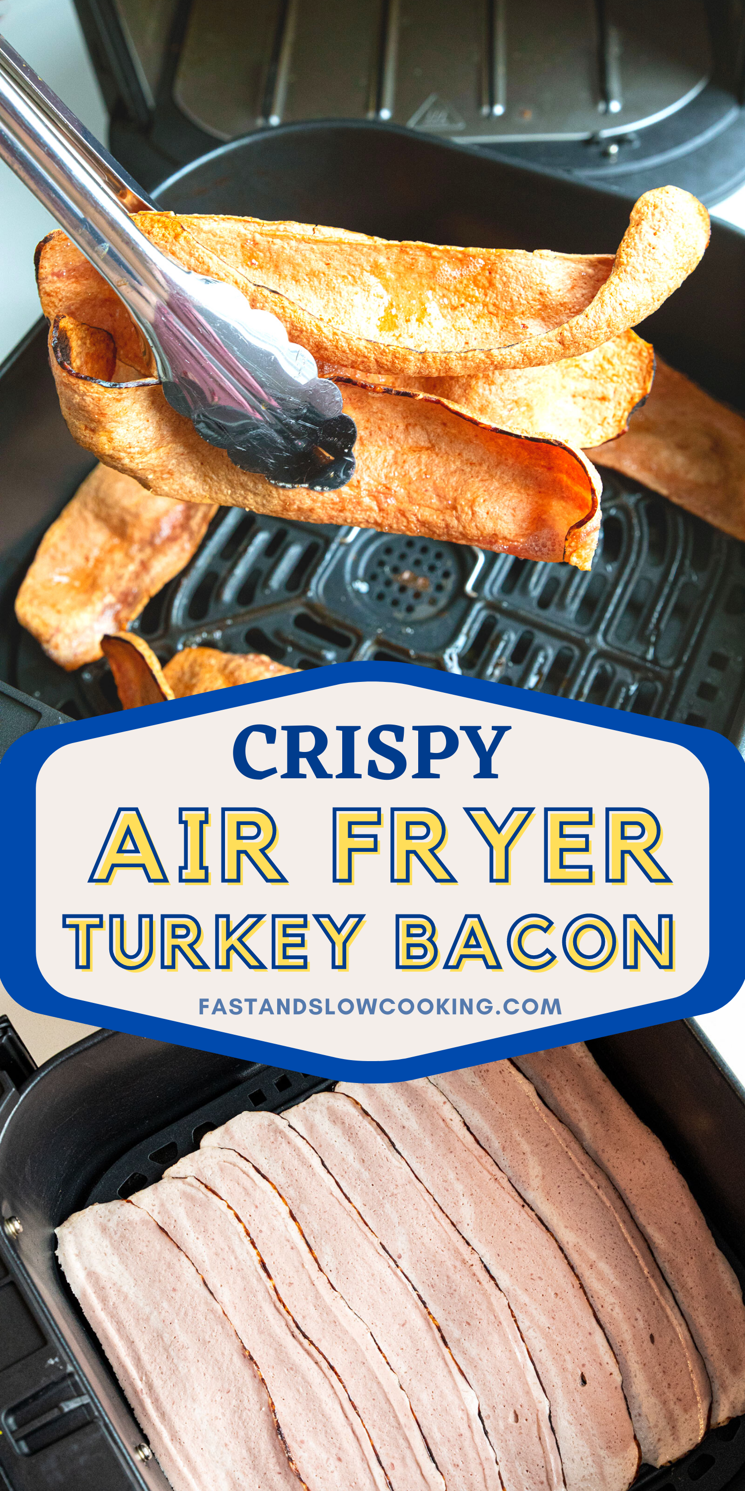 Turkey bacon done in the air fryer is the best way to make it! Fast and easy, this might just convert you into being a turkey bacon lover!