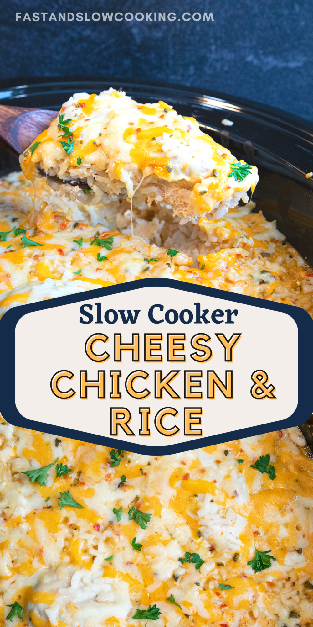 Slow Cooker Cheesy Chicken & Rice Casserole