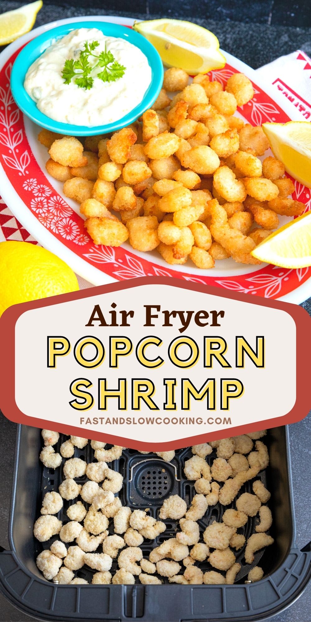 Quick and easy air fryer frozen popcorn shrimp. If you need a quick appetizer for friends or family, this is a simple and easy method to preparing without heating up your house by using your oven.