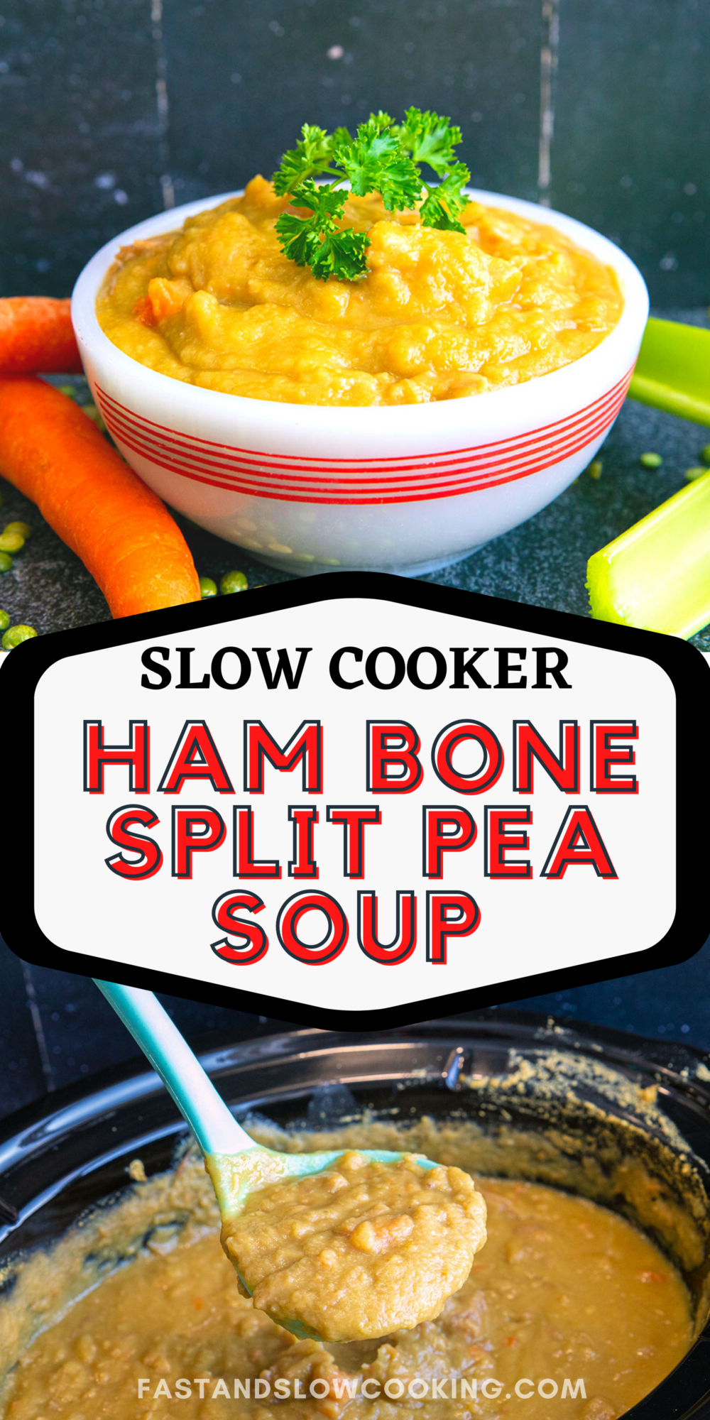 How to use your leftover ham bone to make split pea soup in your slow cooker! This is the most delicious way to make it!