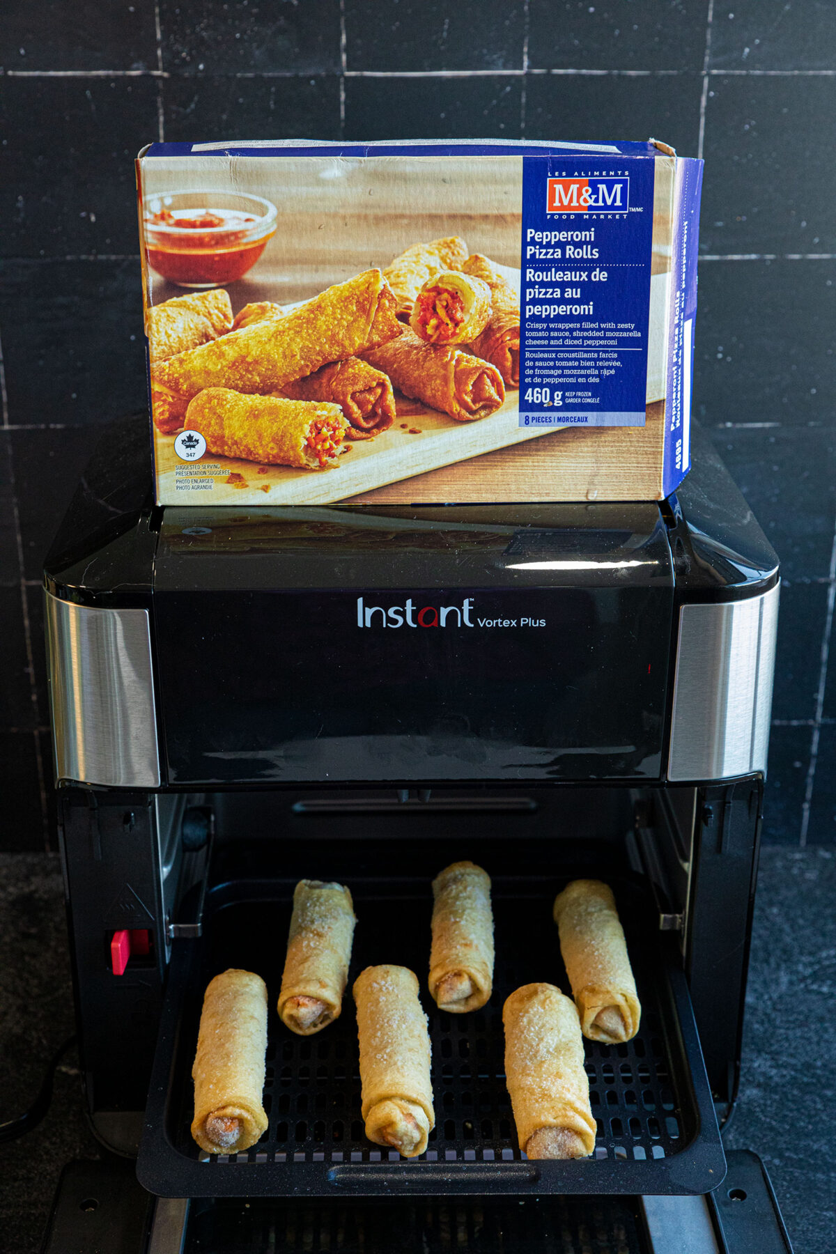 frozen pizza rolls on a tray 