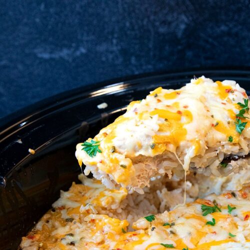 Cheesy Slow Cooker Chicken Breast and Rice