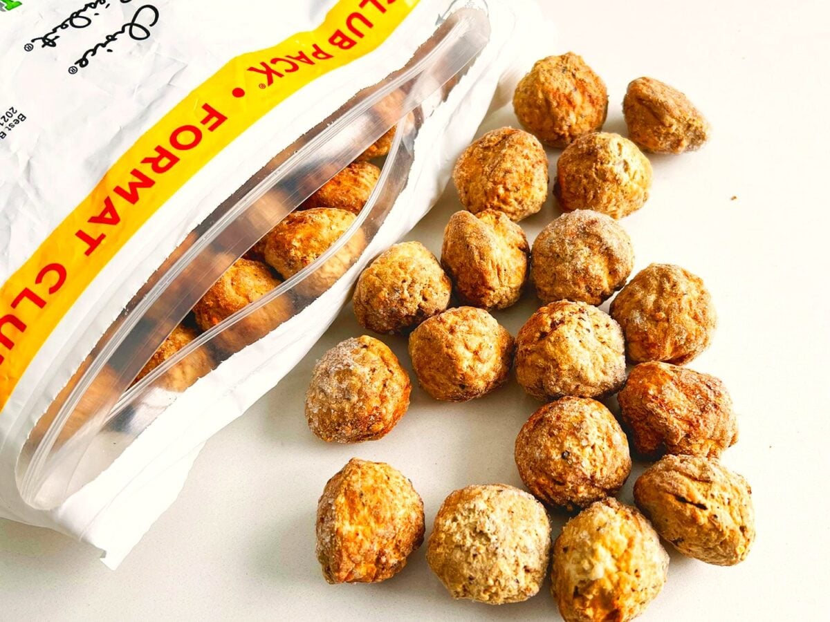 Frozen meatballs ready for the slow cooker