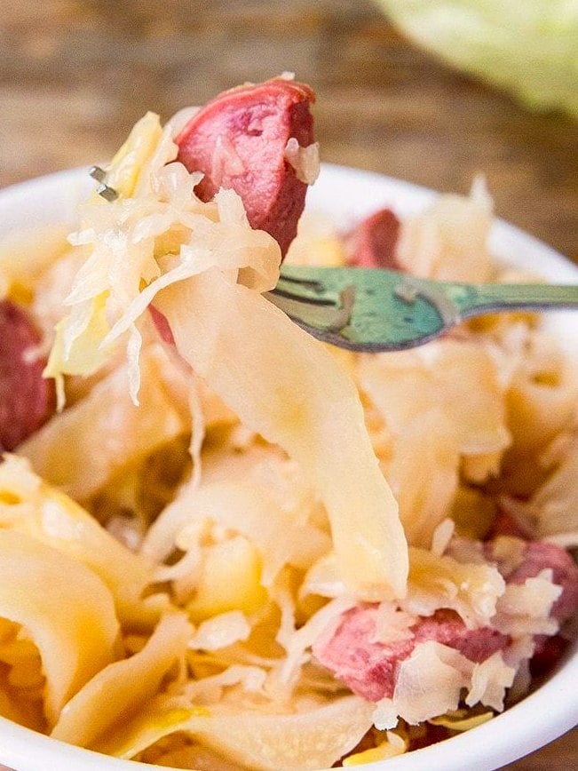 Slow Cooker Sauerkraut Cabbage and Sausage ( Kielbasa)